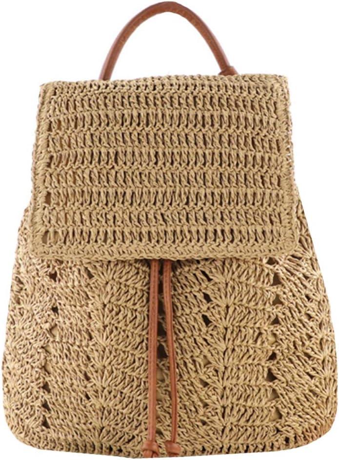 Goclothod Straw Backpack for Women Drawstring Shoulder Bag Bohemian Beach Handbags