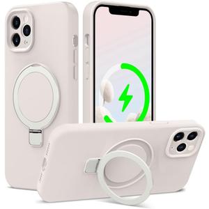 ZHK Liquid Silicone Designed for iPhone 12 Pro Max Case with Magnet Stand, [Precise Camera Lens Protection][Mil-Grade Drop Shockproof][Soft Anti-Scratch Microfiber Lining] Slim Fit Cover, Beige