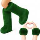 Berlune 2 Pairs Faux Fur Fuzzy Leg Warmers Furry Wrist Cuffs Fluffy Boot Covers for Women Girls Winter Valentines Costume (Green)