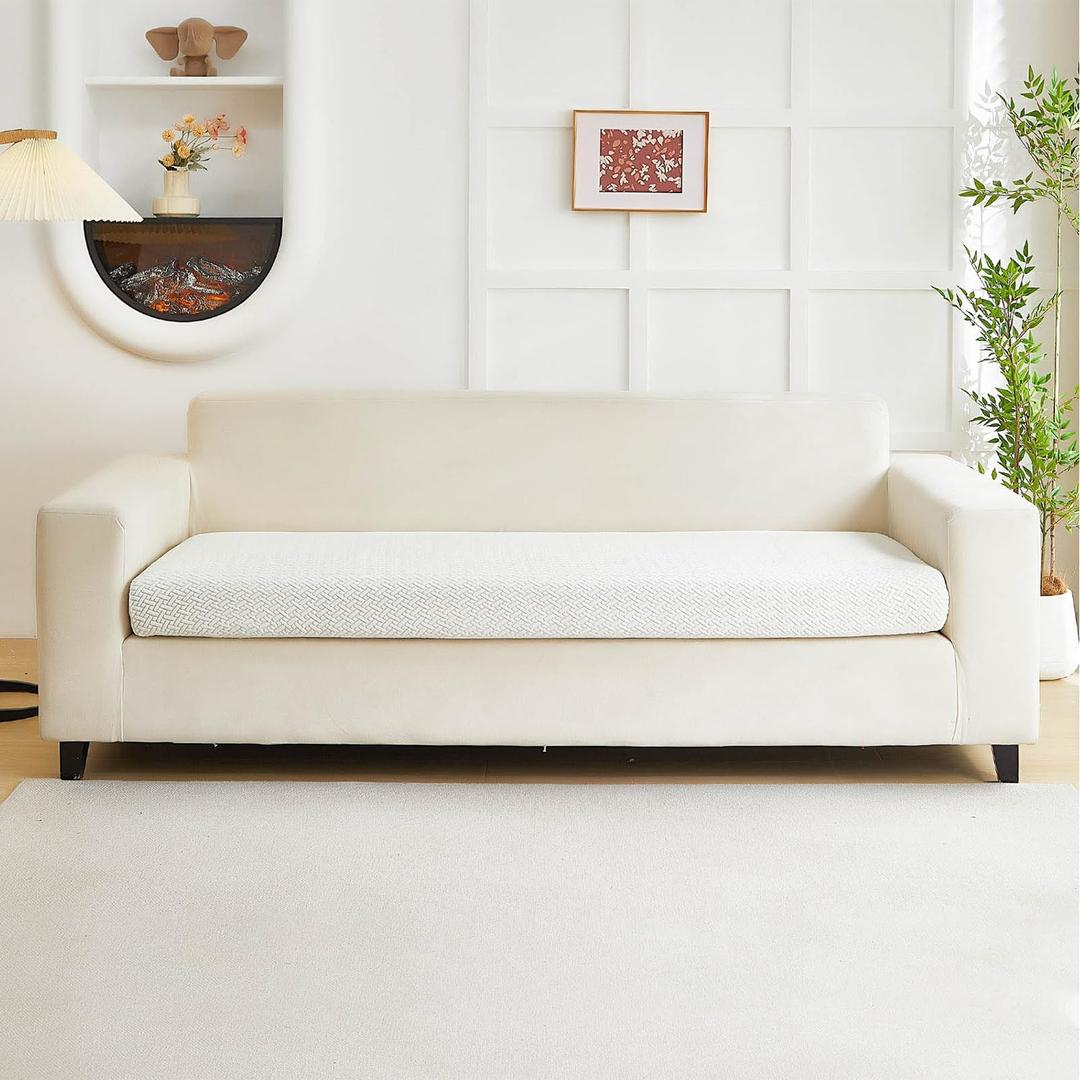 Couch Covers for 3 Cushion Sofa Pet Friendly Couch Cushion Covers Universal Sofa Covers Washable Stretch Slipcovers for Sectional Sofa (Texture Ivory White,Large Triple Seat Cover)