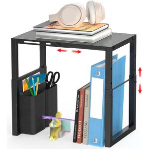 Locker Organizer Shelf, Metal Adjustable Width and Height, Ideal Locker for School, Office, and Gym Lockers, Extends Locker Storage Organization with Pockets, Black