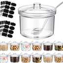 Tioncy 12 Pcs Ice Cream Bar Supplies Sugar Bowls with Lid and Spoon Acrylic Candy Dispenser Party Bar Hot Cocoa Sundae Caramel Apple Dipping Container with Tag (13.5 oz,Clear)