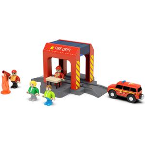 Wooden Train Track Expansion Pack, Train Accessories of City Fire Station Compatible for All Major Brands Train Set, Train Toys Railway System for Kids Ages 3 and Up.