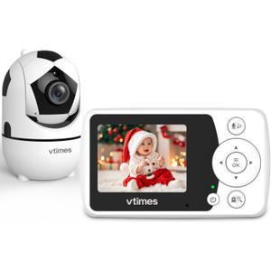 Baby Monitor with Camera and Audio, 2.4'' LCD Screen, Video Baby Monitor No WiFi Night Vision VOX Mode Pan-Tilt-Zoom Temperature Display Two-Way Audio Lullabies Feeding Alarm and 1000ft Range
