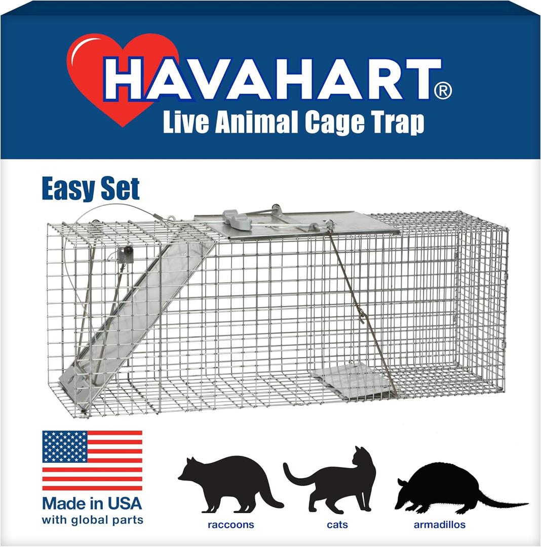 Havahart 1085 Large 1-Door Easy Set Humane Live Animal Trap for Armadillos, Cats, Groundhogs, Muskrats, Opossums, Raccoons, Skunks - Havahart Live Animal Cage Trap 12"L x 32.7"W x 14.86"H