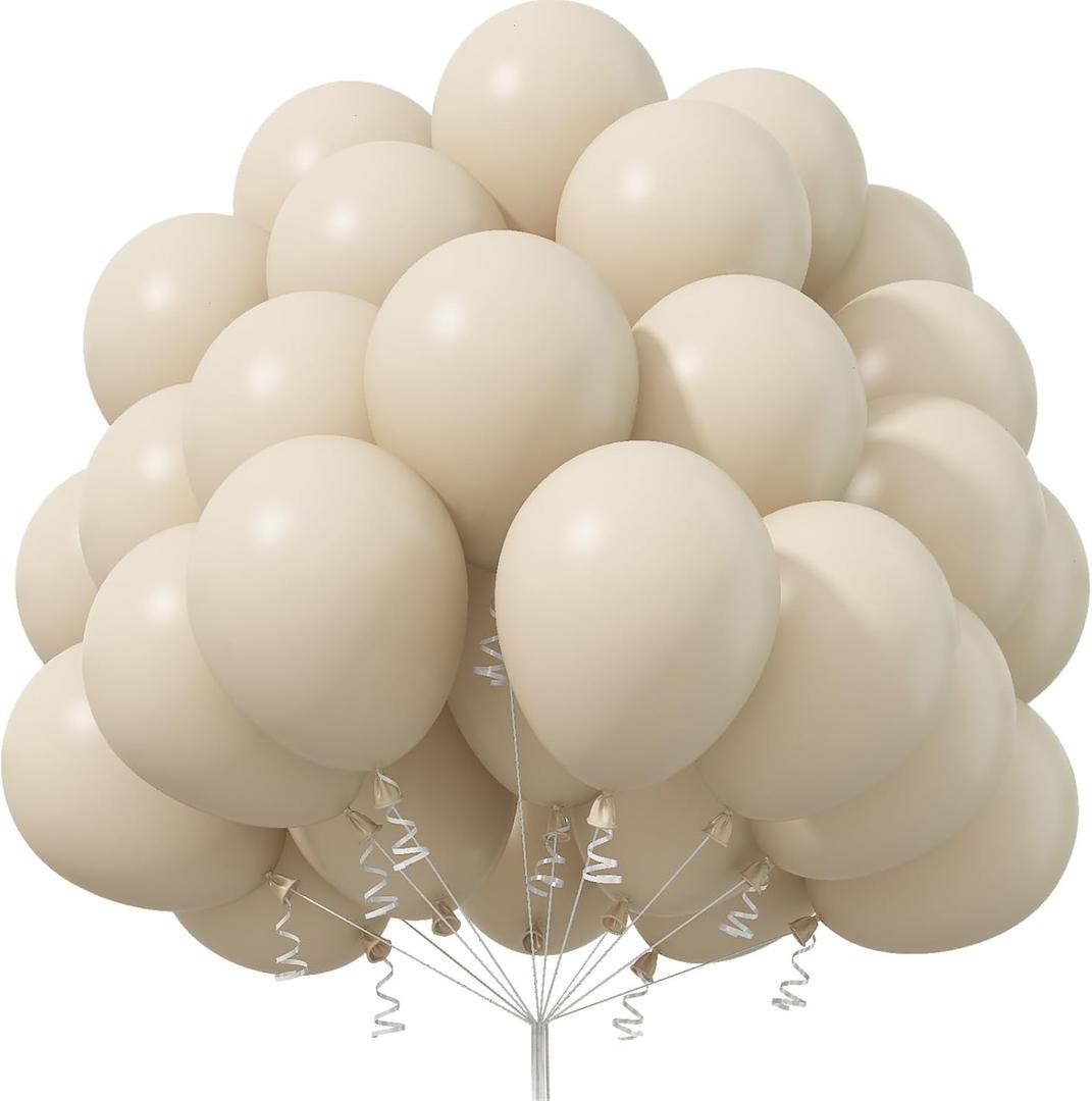 Jobkoo Sand White Balloons 12 Inch, 50Pcs Beige Matte Retro Off White Cream Latex Helium Balloons for Birthday Wedding Baby Shower Anniversary Party Decoration