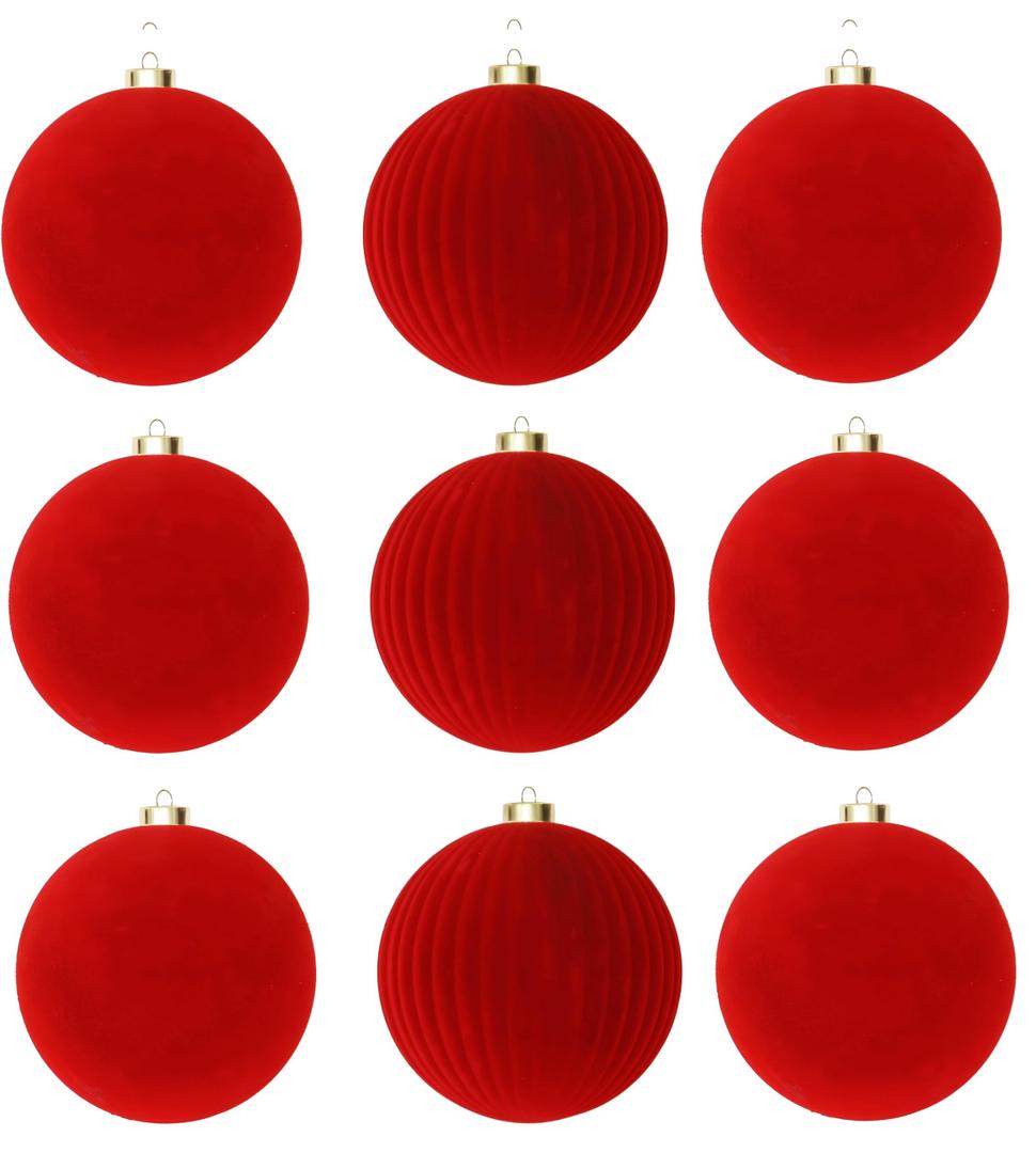 9 pcs Velvet Ornaments for Christmas Tree, 3.36 inch Flocked Christmas Balls Set Assortment for Xmas Tree Holiday Decor