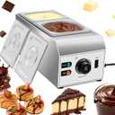1000W Electric Chocolate Tempering Machine, Commercial Chocolate Melter with 2 Cylinders, Water Bath Heating, Adjustable Thermostat & Indicator Light, Stainless Steel Chocolate Warmer