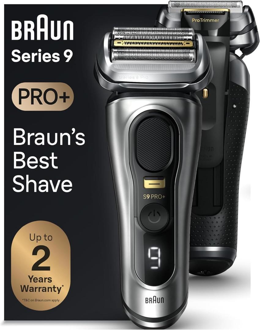 Braun Series 9 9517s PRO+ Electric Razor for Men, 5 Pro Shave Elements & Precision Long Hair ProTrimmer, Charging Stand, Brauns Best for Smooth Skin, Wet & Dry Electric Razor with 60min Runtime (4 Piece Set, Silver)