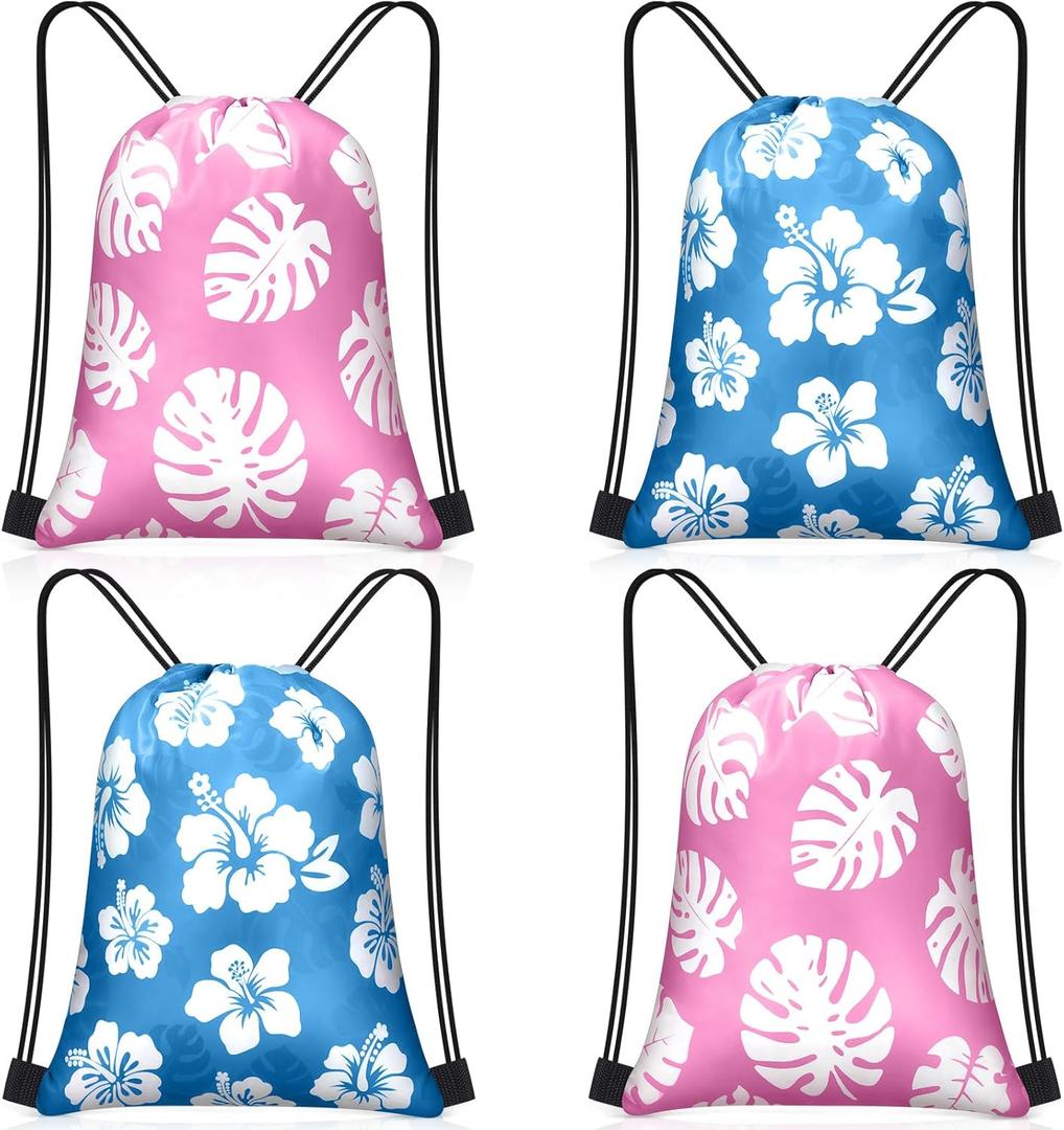 Yiyiring 30 Pcs Hawaiian Drawstring Bags Bulk 12 x 10 Inch Hibiscus Party Favors Bags Hawaii Themed Party Favors Decor for Kids Birthday Baby Shower Summer Holiday Supplies(Classic Hibiscus)
