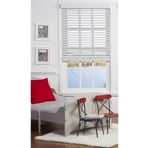 White Cordless Faux Wood Blinds for Windows - 32 in. W x 64 in. L
