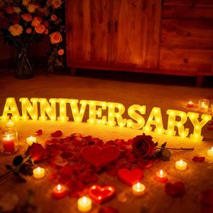 11 Pcs Anniversary Large LED Letter Sign Wedding Birthday Party LED Lights Battery Powered Table Decoration for Party Bedroom Bar Pub Restaurant Tabletop Decoration