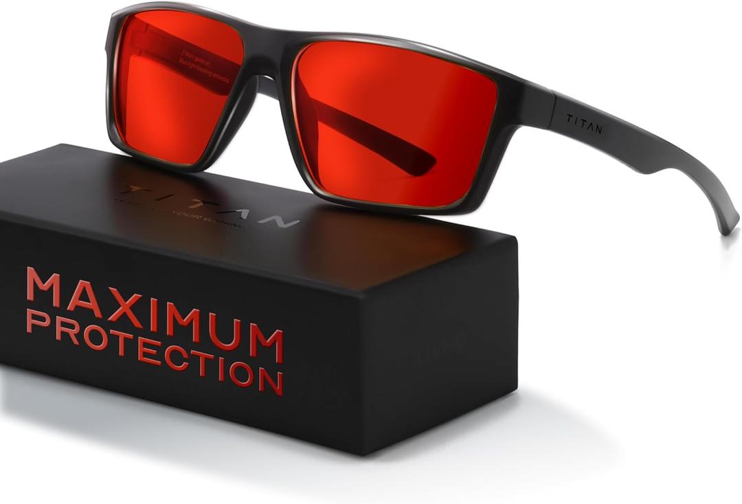 Titan Gaming Glasses, Blue Light Blocking, Night Driving Glasses for Men, Computer Protection Christmas Gift for Gamers (Black)