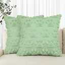 AVOIN colorlife Spring Pet Dog Paws Light Green Throw Pillow Covers, 18 x 18 Inch Soft Plush Faux Fur Jacquard Cushion Case Farmhouse Decoration for Sofa Couch Set of 2