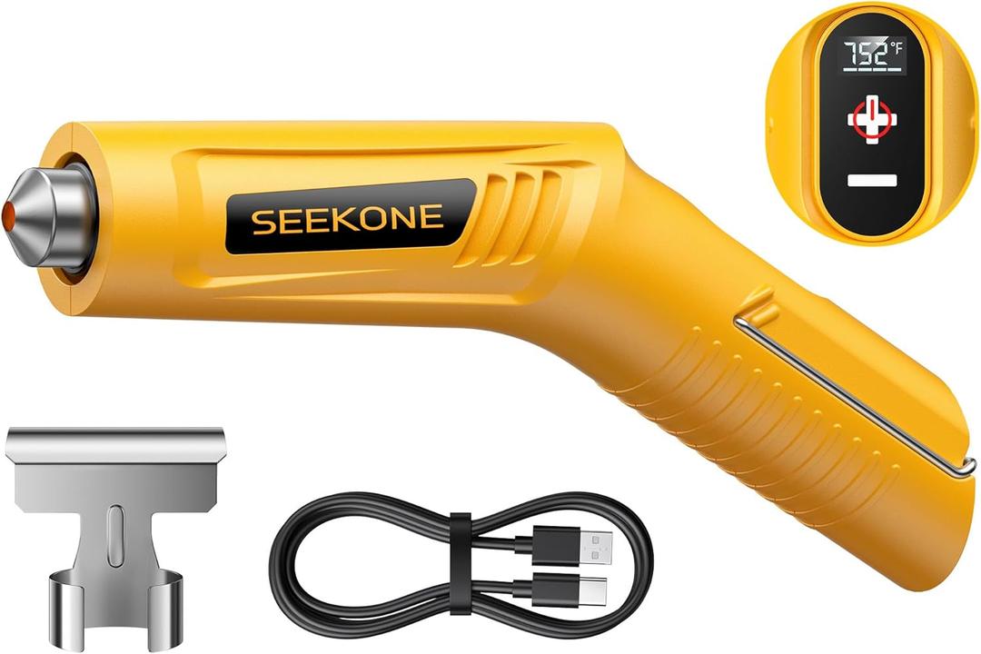 SEEKONE Mini Cordless Heat Gun with 4-Temp Settings (Up to 752F) and Memory Function, USB Rechargeable Hot Air Gun, Fast Heating with Reflector Nozzle for Crafting, Resin Heating and Shrink Wrapping