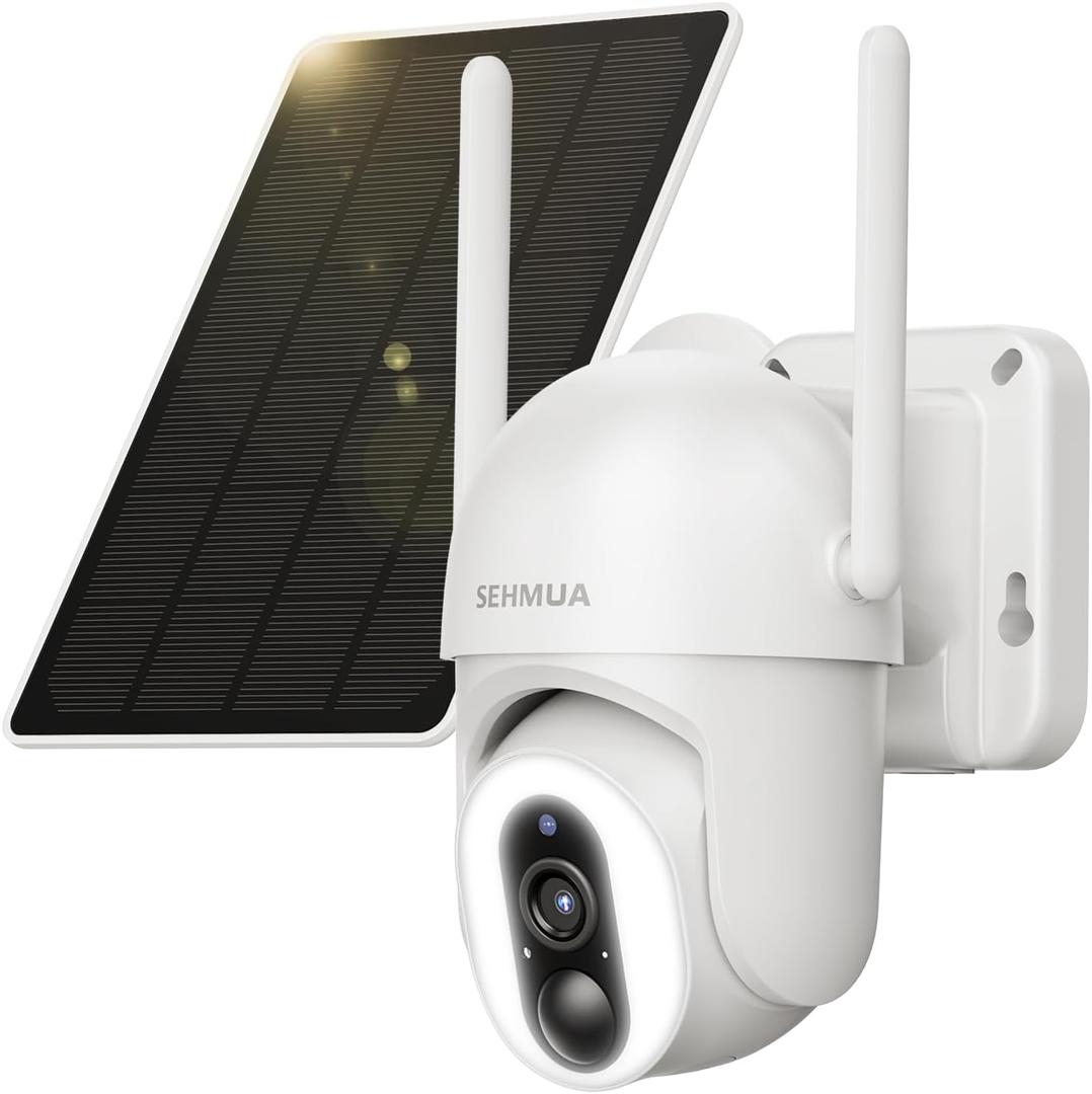 SEHMUA Solar Security Cameras Wireless Outdoor with 500-Lumen Super-Bright LEDs Spotlights, 2K 360° View Outdoor Camera Wireless, Color Night Vision, PIR Motion Detection,2-Way Audio