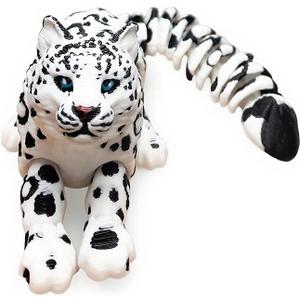 3D Printed Animals  8in Snow Leopard Flexible Articulated 3D Animals for Stress Relief & Unique Desk Decor