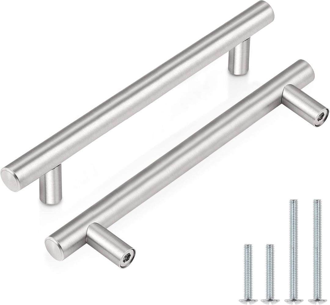 Probrico (25 Pack 5 Inch Euro T Bar Cabinet Pulls, Stainless Steel Kitchen Drawer Handles, Brushed Nickel Drawer Pulls