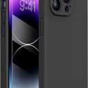 Miracase Designed for iPhone 14 Pro Max Phone Case with Screen Protector,[Upgraded Enhanced Camera Protection],Shockproof Liquid Silicone Case with Microfiber Lining,6.7 inch, Black