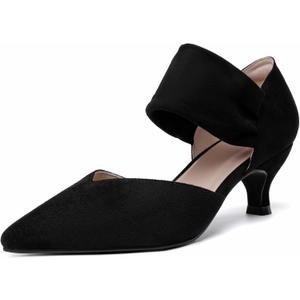 RIBONGZ Kitten Heels for Women Closed Toe Comfortable Low Heels Pointed Toe Sexy Slip on Pumps Bridal Party Dressy Shoes (11, Black)