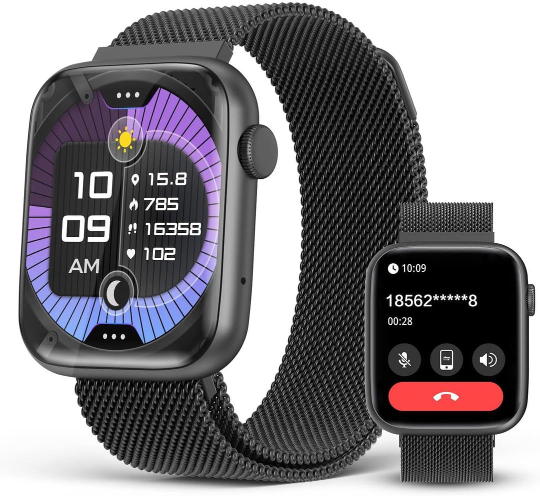 Smart Watches for Men Blood Pressure, DA GPT AI Waterproof Smartwatch, 1.9" AMOLED Display, 24/7 Heart Rate, Blood Oxygen, Stress Sleep Monitor, 123 Sports Fitness Tracker, Compatible Android and iOS (Dark Black Metal)