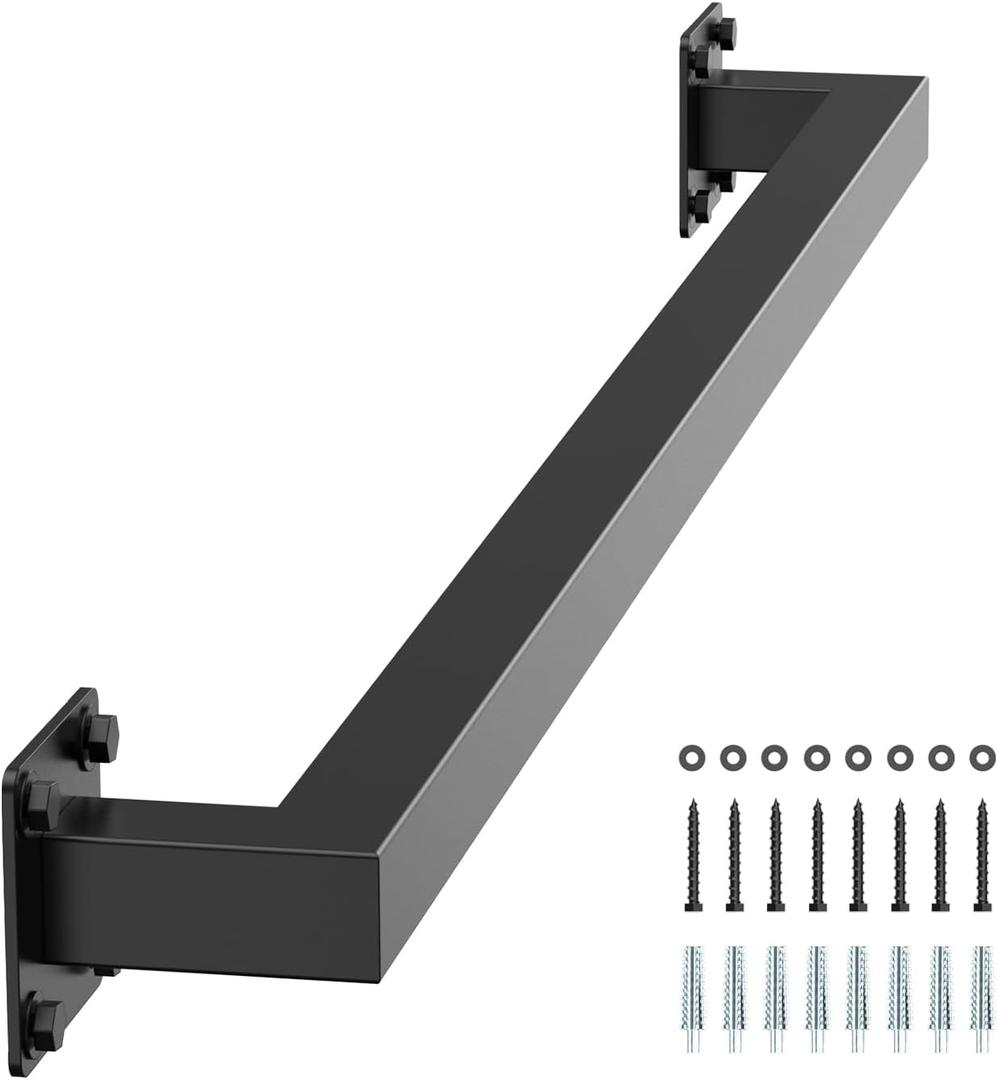 VEVOR Wall Mounted Stair Handrail, 3ft Black Iron Staircase Handrail Indoor, 250lbs Load Capacity, Industrial Railing Hand Rail for Steps, Square Tube for Loft Porch Deck, 2 Sections