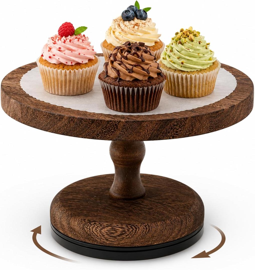 Wooden Cake Stand, 6 Inch Rotating Turntable Pedestal, Smash Cake