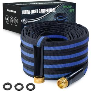 Ultra Lightweight 15FT Garden Hose - Heavy-Duty Kink-Free Flexible Hose, Non-Expanding Design with Aluminum Brass Fittings, Crush-Proof for Yard/Lawn/Outdoor Use(black-blue, 15 FT)