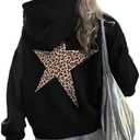 heyheyshine Star Graphic Hoodies Oversized Y2k Leopard Print Hooded Sweatshirt Cheetah Hoodie Streetwear Unisex Pullover Tops (Small, Black)