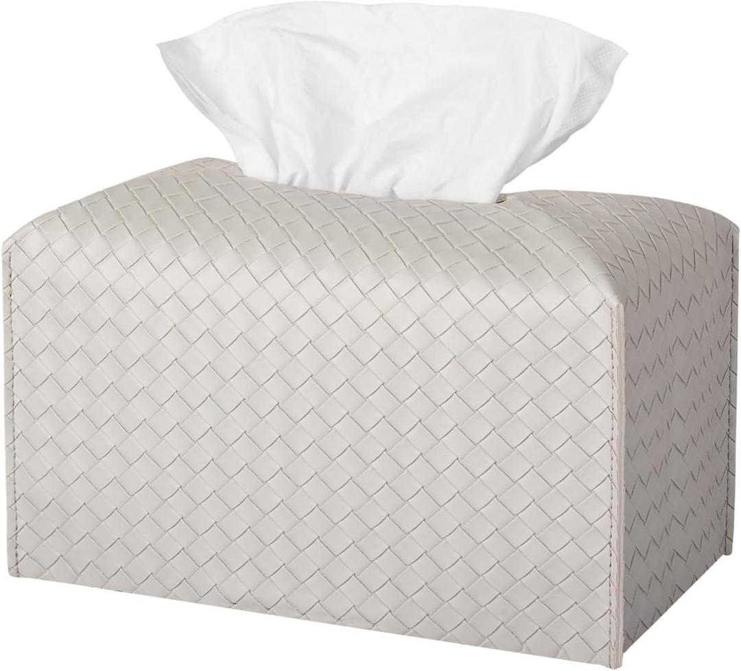 Tissue Box Cover PU Leather Tissue Holder Square Facial Tissue Case Facial Paper Organizer Dispenser for Bathroom, Vanity Countertop, Tabletop, Car, Rectangle, Misty Gray