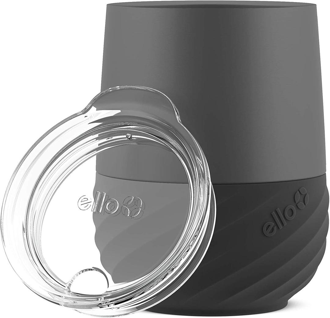 Ello Clink 12oz Vacuum Insulated Stainless Steel Wine Tumbler with Built-in Silicone Protection Coaster, Stemless Wine Cup, Coffee, Tea, Champaign, Cocktail