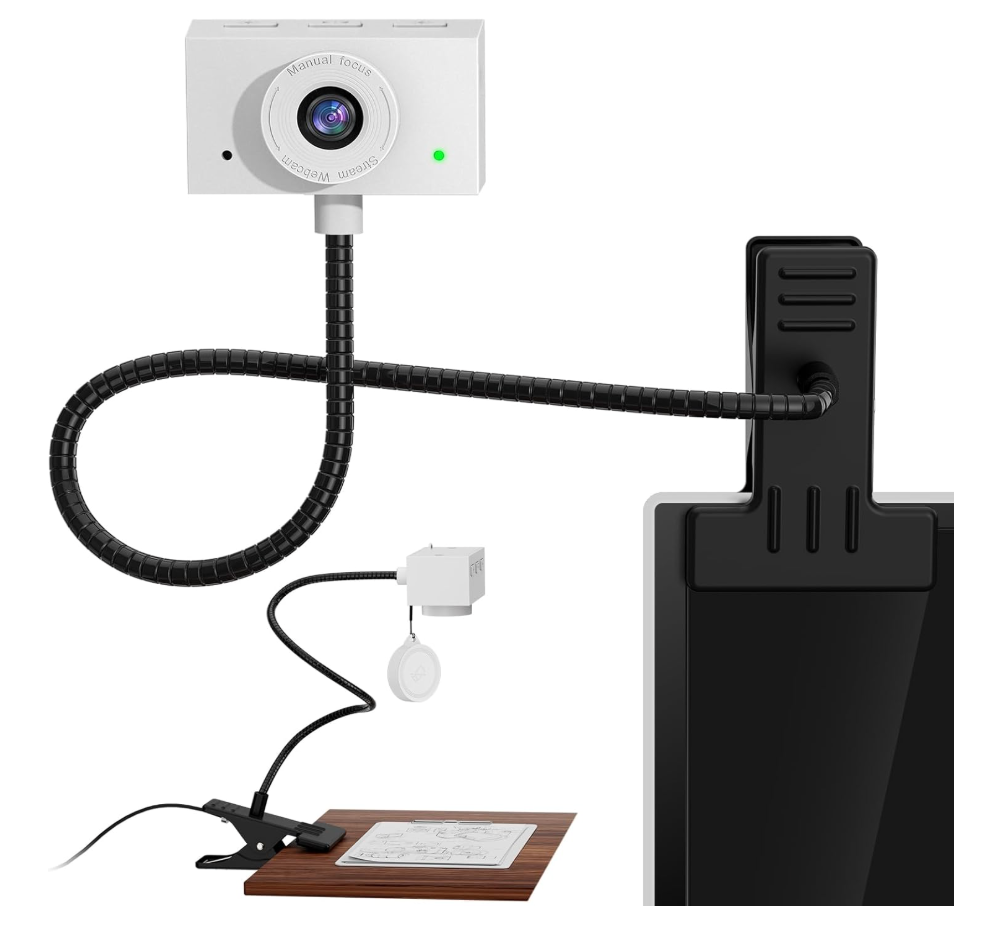 Webcam for PC, Laptop Camera USB Webcam with Adjustable Gooseneck, Flexible Positioning 1080P Computer Camera for Presentation, Desktop Demo, FullBody View, Video Call, Zoom, Teams, Skype (White)
