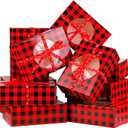 Aneco 12 Pack Christmas Cookie Boxes with Window Red and Black Plaid Holiday Treat Boxes Paper Food Boxes Xmas Gift Bags Cake Candy for Gift Giving Bakery Packaging Containers
