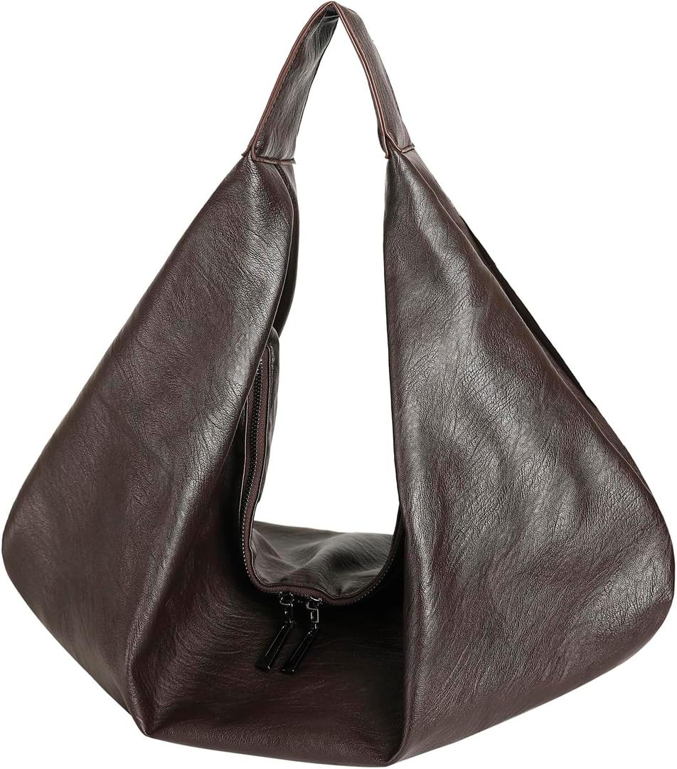 Leather Hobo BagOversized Hobo BagsLarge Tote for Women Slouchy Tote Handbag  Vegan Leather Shoulder Bag (Dark Brown)