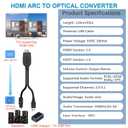 192KHz HDMI ARC to Optical Audio Converter for TV to Soundbar, Plug & Play 3.4ft/1.05m ARC to Optical Cable Audio Extractor Adapter Splitter for Sound System Speaker Home Theater Support Dolby/DTS 5.1
