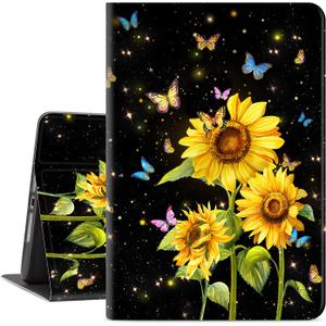 for iPad 9Th / 7Th / 8Th Generation Case, for iPad 10.2 Case Shockproof Protective Multi-Angle Viewing Adjustable Stand Auto Wake/Sleep Butterfly Sunflower