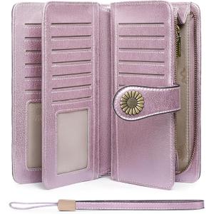SENDEFN Wallets for Women Leather Credit Card Holder with RFID Blocking Large Capacity Wristlet | with RFID Blocking, Large Capacity, Wristlet, with RFID Blocking, Large Capacity, Wristlet (1-Wax-Purple-2)