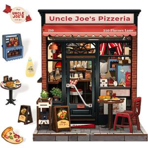 Fsolis Book Nook Kit - 3D Wood Puzzles for Adults, 285 pcs, DIY Bookshelf Scene Miniature Kit, Tiny House Mini Craft Model Gifts for Women (Uncle Joe's Pizzeria)
