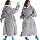 Bedsure Wearable Blanket Hoodie, Cozy Long Hooded Blanket Sweatshirt as Mothers Day Hoodie Gifts for Mom Women, Standard, Grey (Adult)