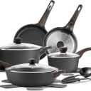 SENSARTE Pots and Pans Set Non stick, Non toxic Healthy Induction Cookware Sets, 14 Pcs Non Stick Kitchen Cooking Set with Frying Pans Set & Saucepan, PFOA PFOS Free, Black