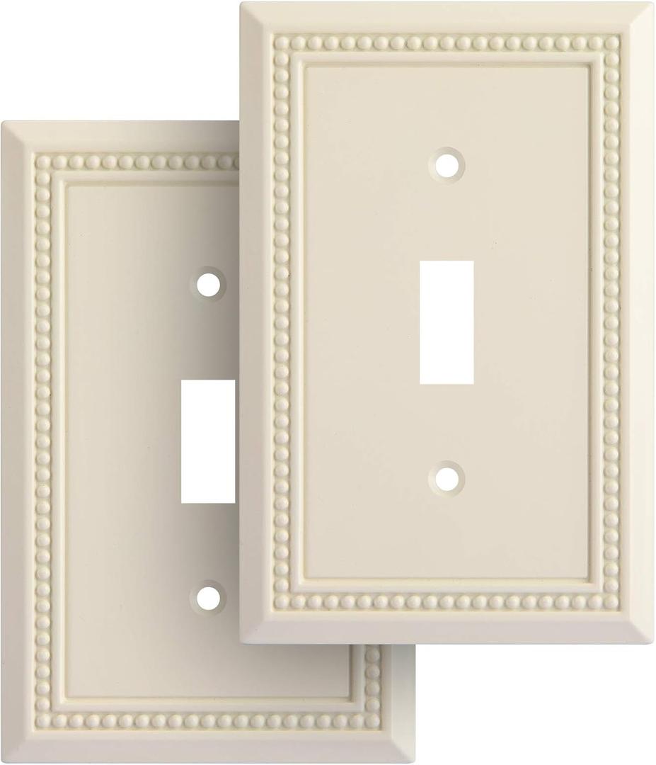 Henne Bery Sunken Pearls Heavy Duty Decorative Wall Plate Switch Plate Outlet Cover, Durable Solid Zinc Alloy (Single Toggle 2PK, Light Almond)