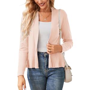 GRACE KARIN Women's Lightweight Draped Open Front Cropped Cardigan Long Sleeve Sweaters Peplum Knit Tops (Medium)