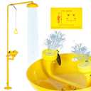 lukar Emergency Shower Eye Wash Station, Combination Eye Wash Station with Shower, 92.12" Emergency Eye Wash & Shower Equipment, with Emergency Sign, 304 Stainless Steel & Yellow Coating