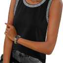 MEROKEETY Womens Tank Tops 2026 Summer Casual Sleeveless Crew Neck Basic T Shirts Beach Striped Color Block Clothes Black Large