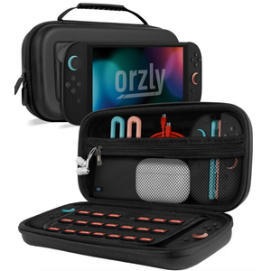 Orzly Case Compatible with Nintendo Switch 2 Protective Travel Carry Case with Screen Padding, Game Card & MicroSD Slots, Zipped & Open Pockets for Accessories 7.9" Gift Boxed (Black)