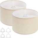 PATIKIL Drum Lamp Shades for Table Lamps 12"x12"x8" Linen Lampshade Set of 2 Easy Assembly Lamp Shade with E27 to E26/E14 Adapters for Floor Lamps Bedside Lamps, Cream (1.65" Spider)
