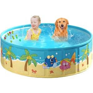 Foldable Swimming Pool for Kids 47.2"x17.7" Hard Plastic Portable Dog Pool Anti-Slip Collapsible Pets Bathtub Kiddie Pool Indoor Outdoor Backyard (JellieMons 48'')
