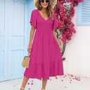 AUSELILY Women's Summer Empire Waist Dress Smocked Flutter Short Sleeve V Neck Midi Dresses 2026 New (XL)