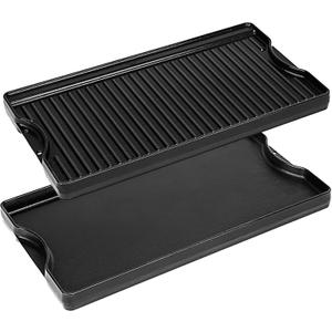 Utheer Nonstick Reversible Cast Iron Griddle 19.5"x 10.5", Ceramic Cooking Surface, Flat & Ribbed Sides, with High Sides & Grease Trap, Stovetop Griddle for Gas Grill, Charcoal, Oven & Outdoor BBQ