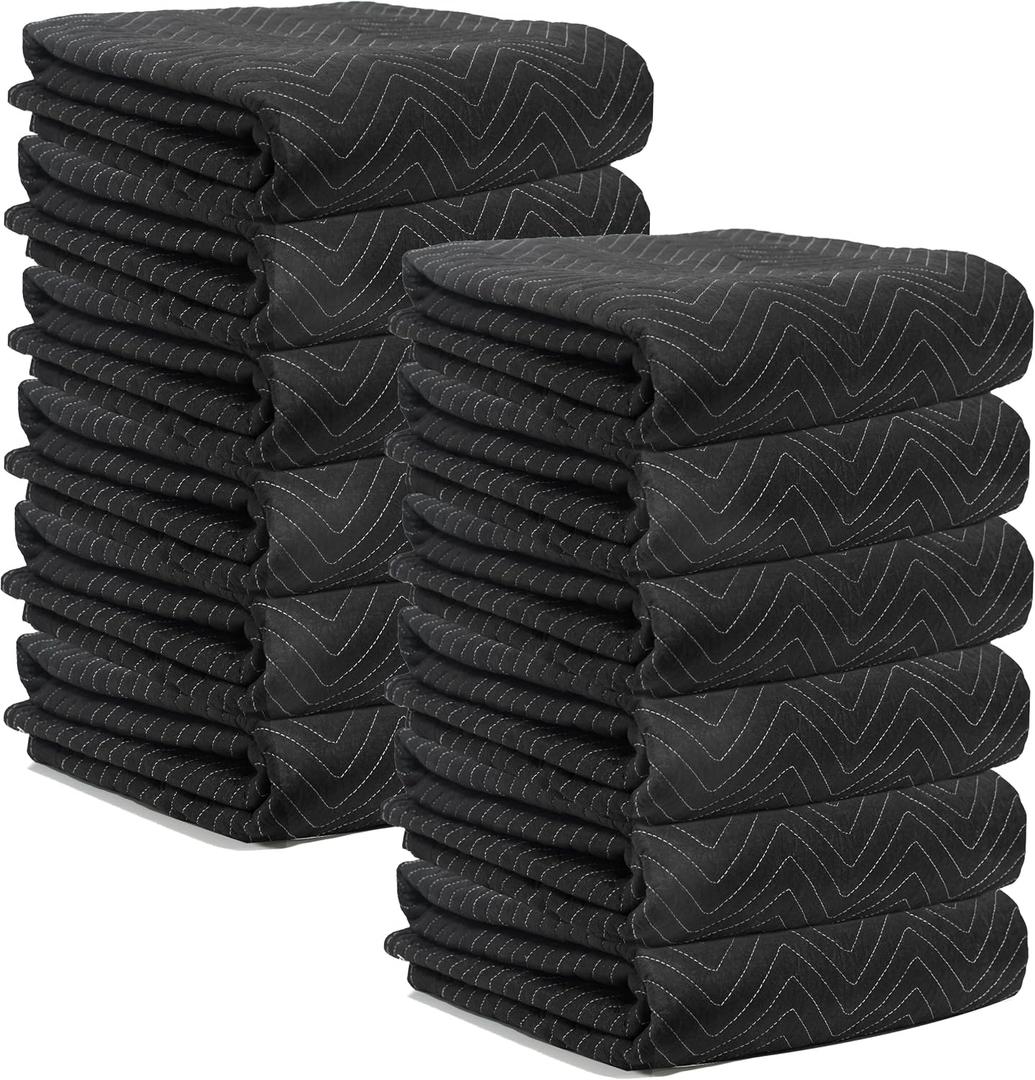 Moving Blankets 72"x80" 12 pack, (45 lb/dz weight), Heavy Duty Moving Blanket, Deluxe Quality Padded Packing Blankets for Furniture Shipping and storage, Black (12 Deluxe Black Blankets 45 lbs/Dozen)